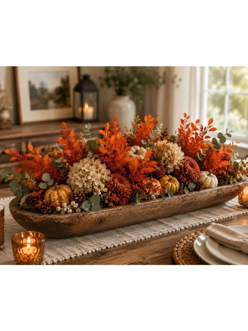 Artificial Fall Leaf Bush 13 Inch Orange Faux Autumn Foliage Pick 5 Branches Wre